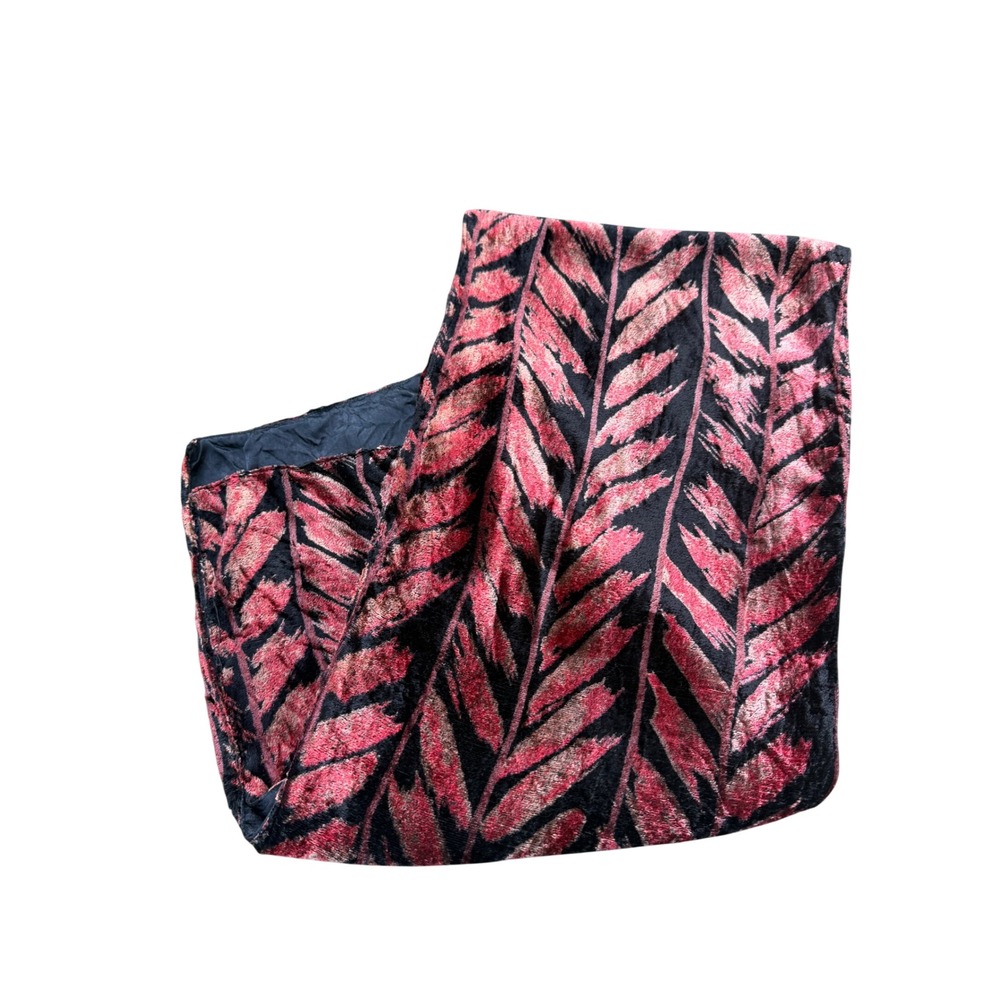 Vintage Red Black Metallic Velvet Feather Chevron Scarf Rayon Made in India